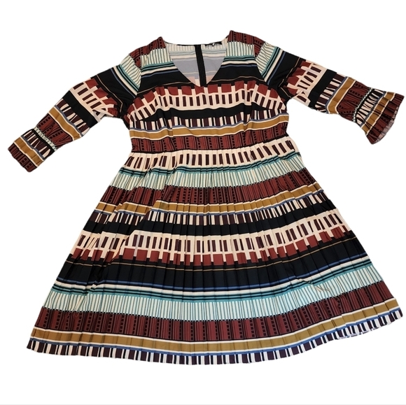 Eloquii Multicolored Pleated Dress Long Sleeve Flare Pleat Cuff Est Size 2X - Picture 10 of 16